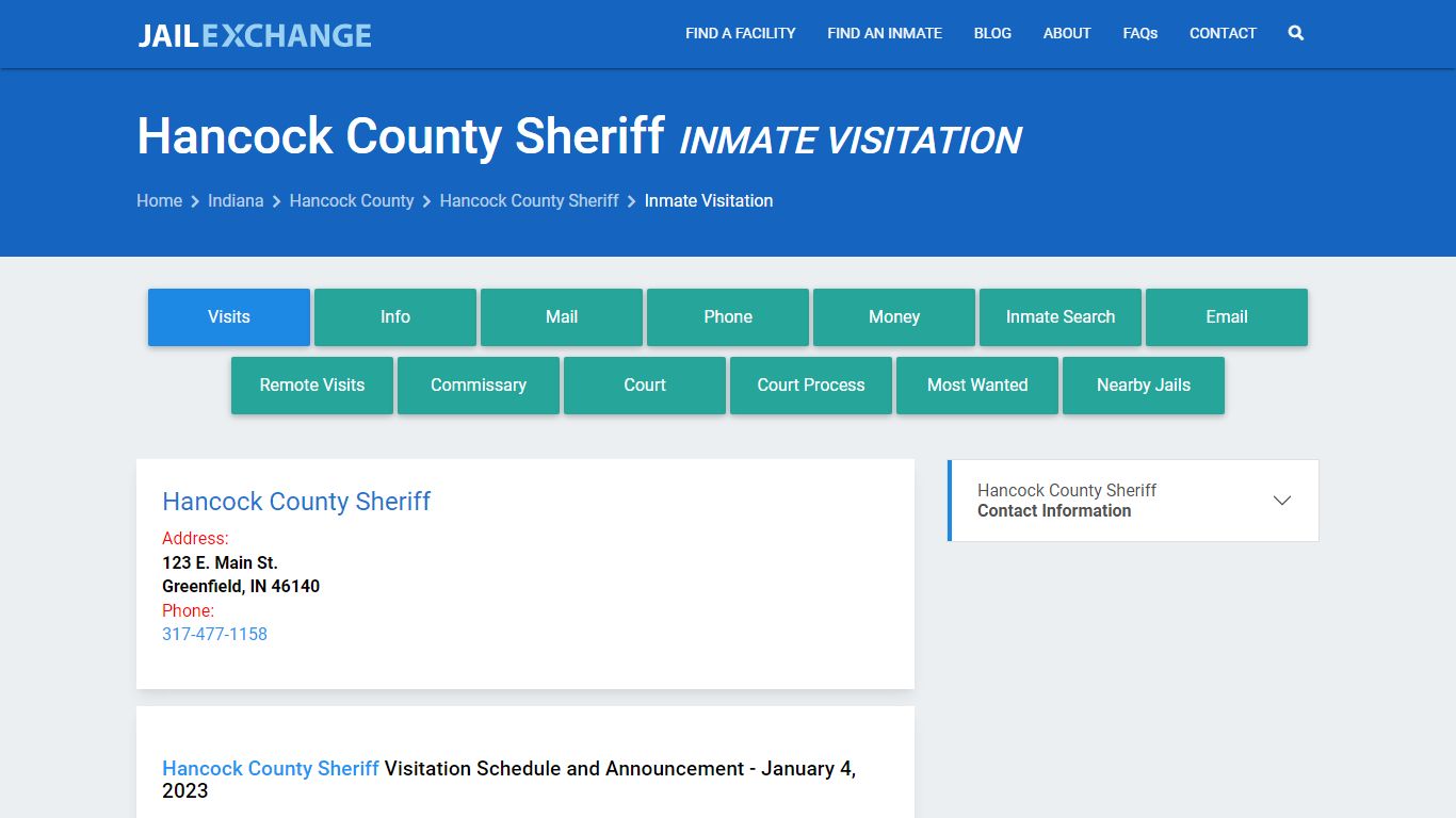 Inmate Visitation - Hancock County Sheriff, IN - Jail Exchange