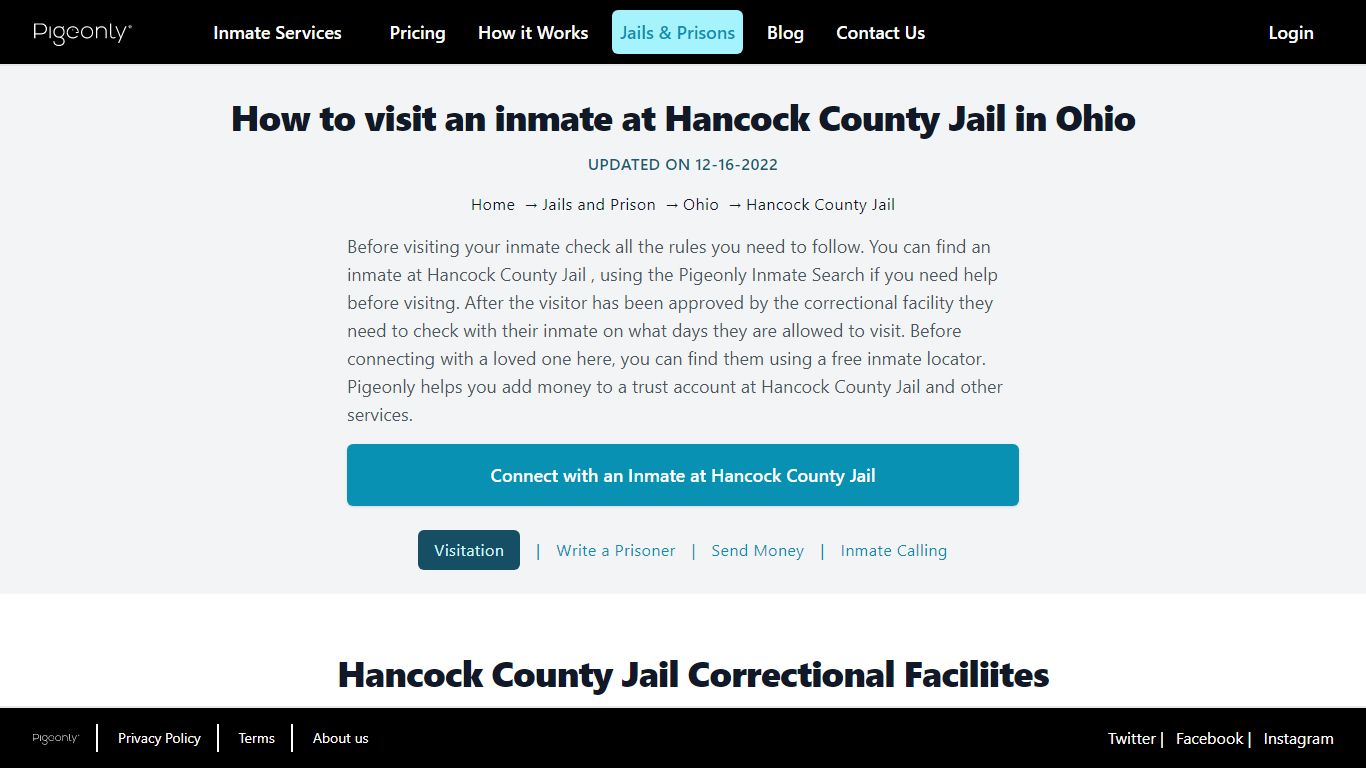 Inmate Visitation Hancock County Jail, Ohio | Pigeonly